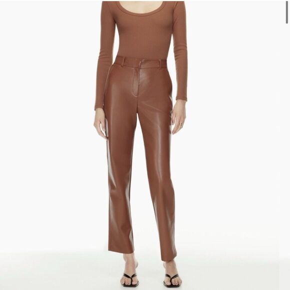 Babaton Command Faux Leather Pant Womens 4 Epicurean Brown High Rise Aritzia - Picture 1 of 11